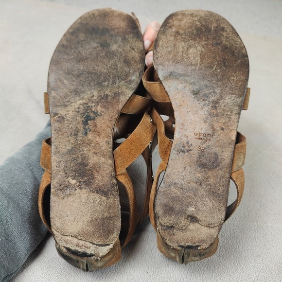 Gucci Sigourney‎ Sandals Womens 39 9 Brown Leather Studded Gladiator FLAWED - Picture 10 of 13